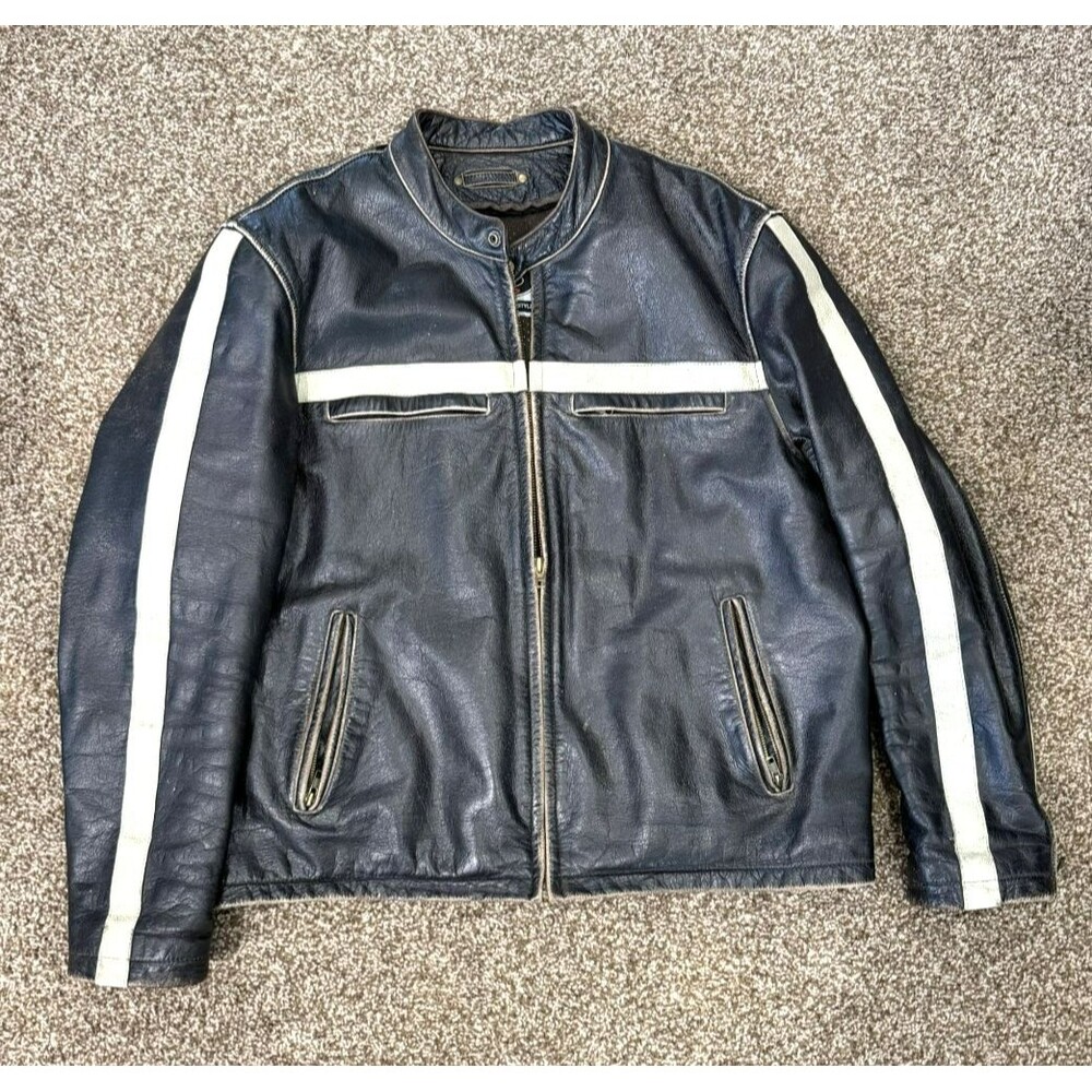 Vintage River Road 100% Buffalo Leather Biker Jacket Mens Size 48 Awesome Jacket